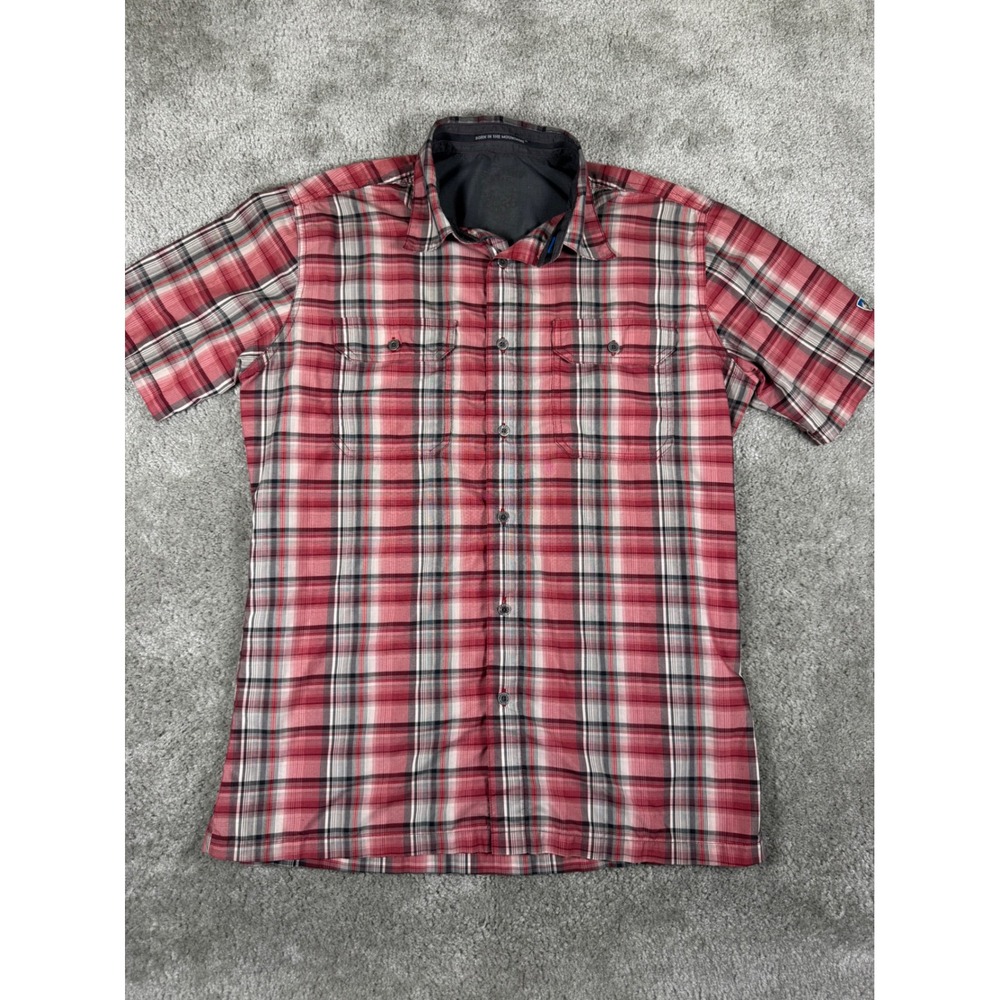 KUHL Mens Small Red Plaid Short Sleeve Button Down Performance Hiking Shirt S